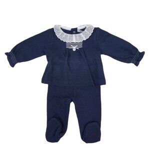 Babidu Canutillo Volante Shirt and Footie Pant Set - Navy - NEW
